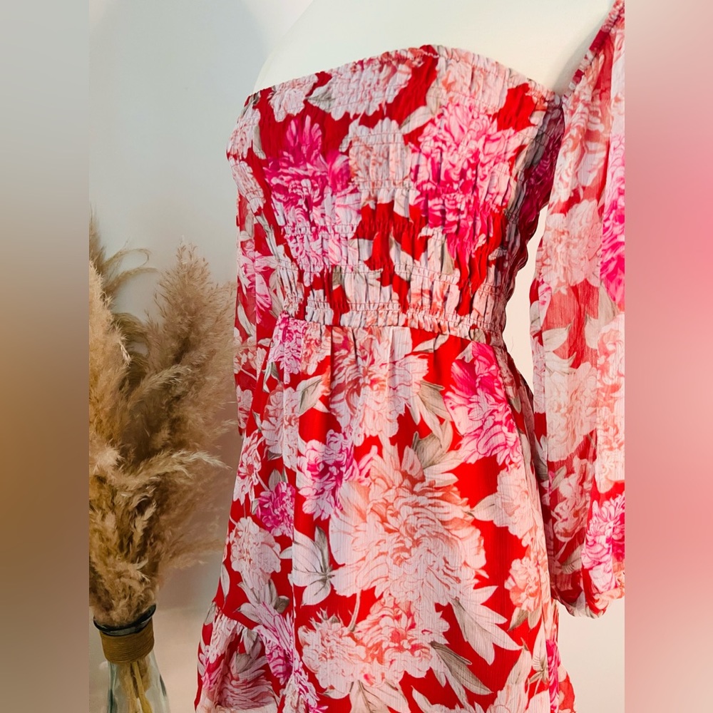 Express Pink & Red Strapless Summer Dress